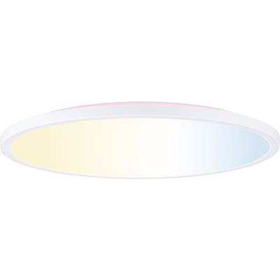 Runde LED-Deckenleuchte mit Farbverlauf von warmem Gelb zu kühlem Blau.