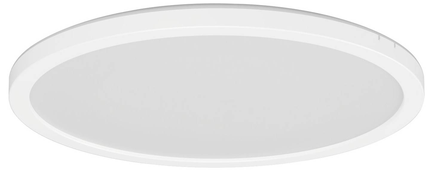 Runde, weiße LED-Deckenleuchte mit flachem Profil, geeignet für moderne Innenräume.