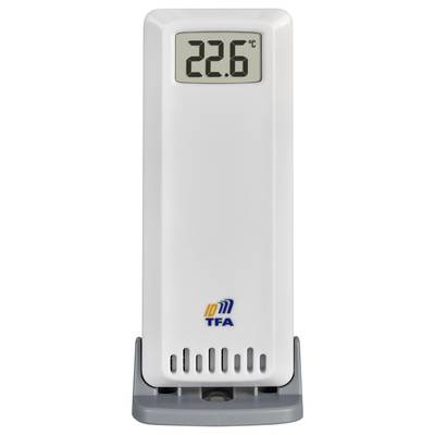 Digitales Thermometer zeigt '22,6°C'. Weiße Hülle mit kleinem Display oben.