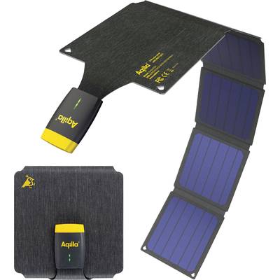 Kompaktes faltbares Solarladegerät mit drei blauen Solarpanels und einem USB-Anschluss. Tragbar und ideal zum Laden unterwegs.