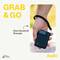 Eine Hand greift eine schlanke, tragbare Powerbank mit Text: 'GRAB & GO' und 'Eine Handvoll Energie.'