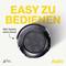 'Leicht zu bedienen' steht in gelber Schrift über einem schwarzen Gerät mit mehreren Tasten oben. Text links: 'Alle Tasten oben drauf.' 