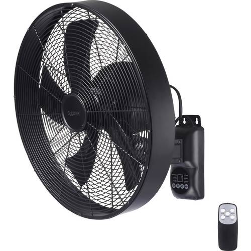 Sygonix SY-6661434 Wandventilator 50 W (Ø x H) 45 cm x 45.5 cm Schwarz mit Fernbedienung, Oszillierend, Timer, Schwenkba...