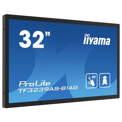 Ein 32-Zoll Iiyama ProLite Monitor, Modell TF3239AS-B1AG, verfügt über Touchscreen-Funktionalität mit einer 40-Punkt-Touch-Technologie und angezeigten Icons.