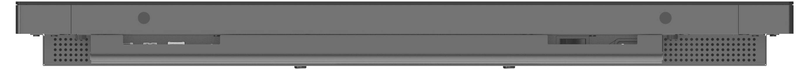 Das Bild zeigt die Unterseite eines Laptops mit Lüftungsschlitzen, einem Akkufach und einem Stromanschlussport.