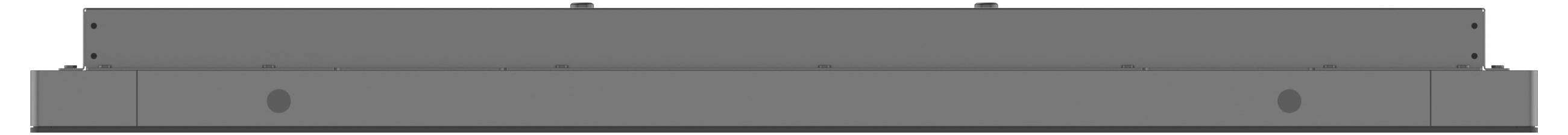 Ein graues, rechteckiges Objekt mit einer flachen Oberfläche und einer Reihe gleichmäßig angeordneter Rillen, das einer mechanischen oder industriellen Komponente ähnelt.