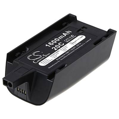 Ein schwarzer Lithium-Ionen-Akku mit der Aufschrift '1600mAh 20C'. Herstellerinformationen und technische Details sind sichtbar.
