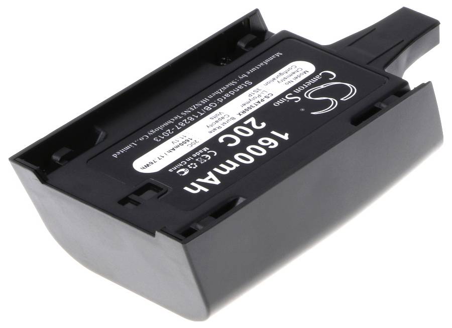 Ein schwarzer Lithium-Ionen-Akku mit einem weißen Etikett, das die Kapazität von 1600mAh anzeigt.