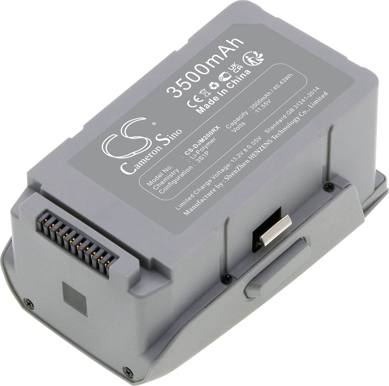 Grauer Lithium-Ionen-Akku mit Aufdruck '3500mAh', hergestellt in China, passend für Kameramodelle, auf weißem Hintergrund.