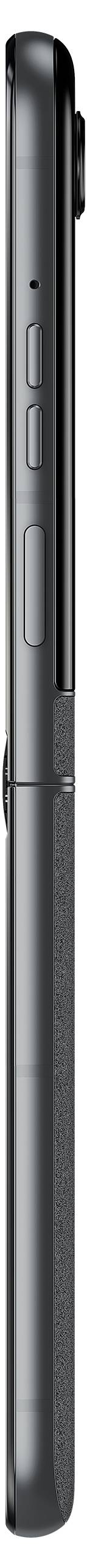 Ein schlankes, modernes Gerät in einem eleganten, dunklen Design mit mehreren Tasten an der Seite, möglicherweise ein Mobiltelefon.