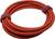 Ein rotes elastisches Kabel, zu einem Kreis aufgerollt und mit zwei Klettbändern gesichert.