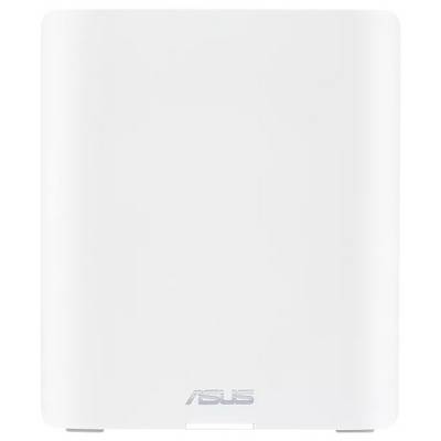 Weißes Asus-Routergerät mit Asus-Logo unten. Schlichtes Design mit abgerundeten Ecken.