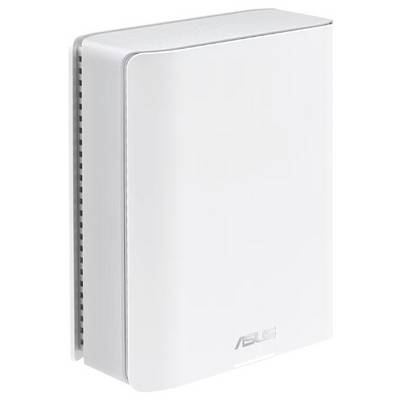 Weiße Asus-Netzwerkeinheit mit modernem Design und abgerundeten Ecken, geeignet für den Einsatz in Heim- oder Büro-Umgebungen.