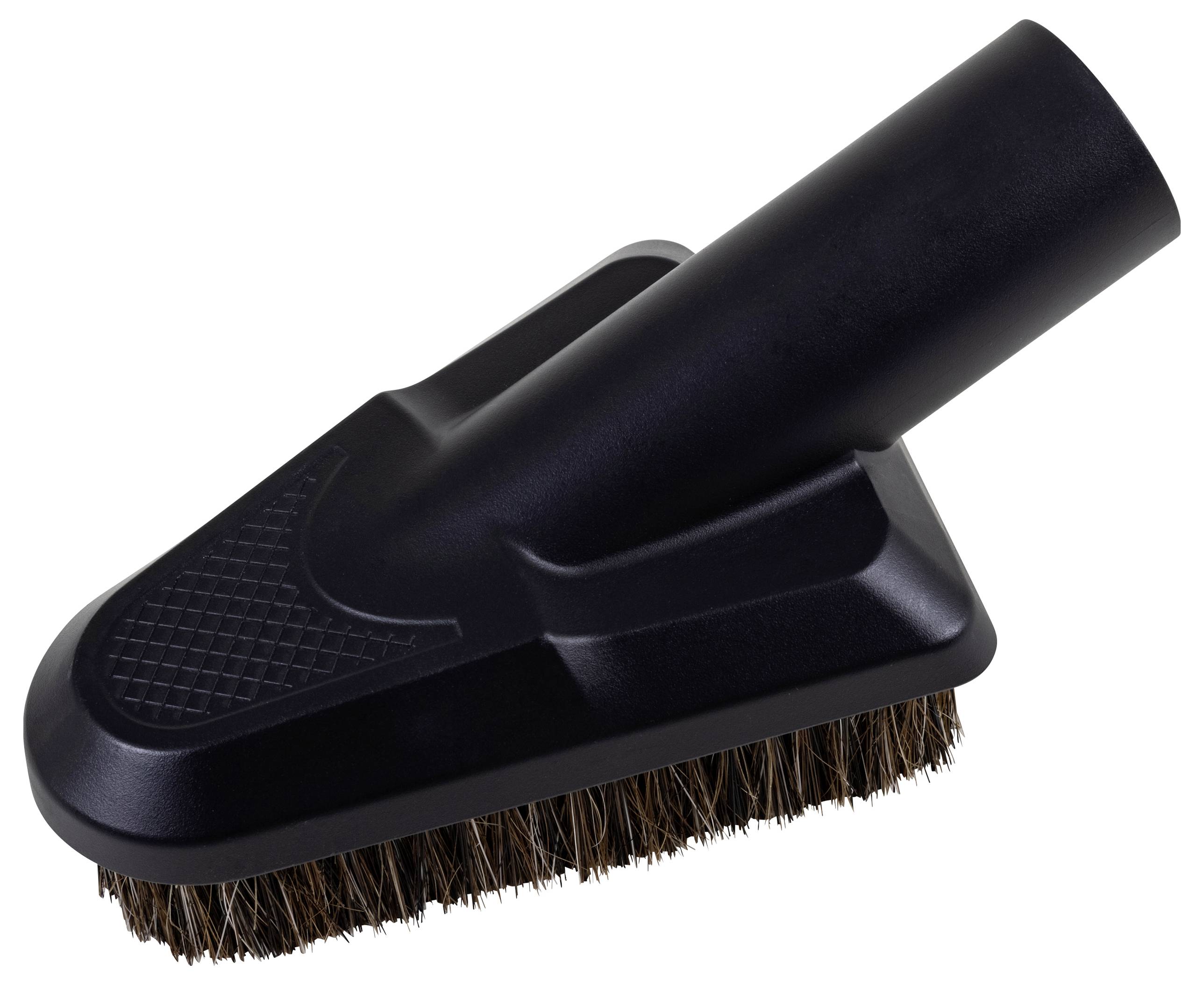 Staubsaugerbürstenaufsatz mit braunen Borsten und schwarzem Kunststoffgehäuse, geeignet für Polstermöbelreinigung.