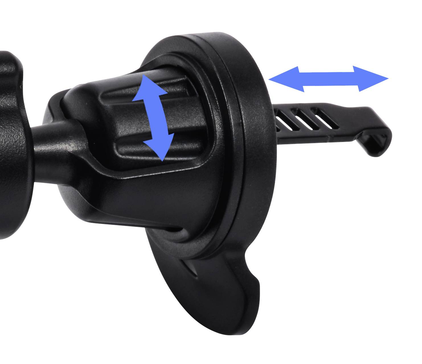 Schwarzes Kunststoffteil mit blauen Doppelpfeilen zeigt vertikale und horizontale Einstellmöglichkeiten.