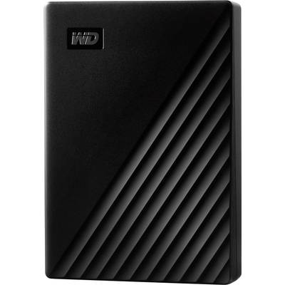 Eine externe schwarze Festplatte mit wellenförmigem Design auf der Oberfläche, markiert mit einem kleinen Logo in der oberen Ecke.