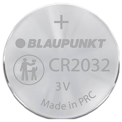 'Blaupunkt CR2032 Batterie, 3V, Made in PRC, mit Warnsymbol für Kleinkinder.'