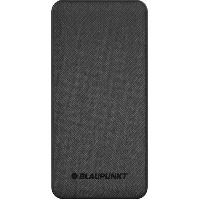 Schwarze Powerbank von Blaupunkt mit texturierter Oberfläche, rechteckige Form und abgerundeten Ecken.