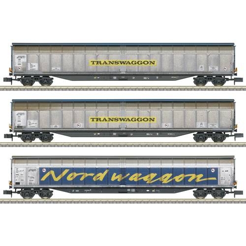 MiniTrix 18297 N 3er-Set Großraum-Schiebewagen der Transwaggon, MHI