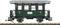 Historischer grüner Eisenbahnwagen auf Gleis. Beschriftet mit '3. Klasse' und 'Erlebnisreisen Wartheauen'. Rechte Tür, vier Fenster.