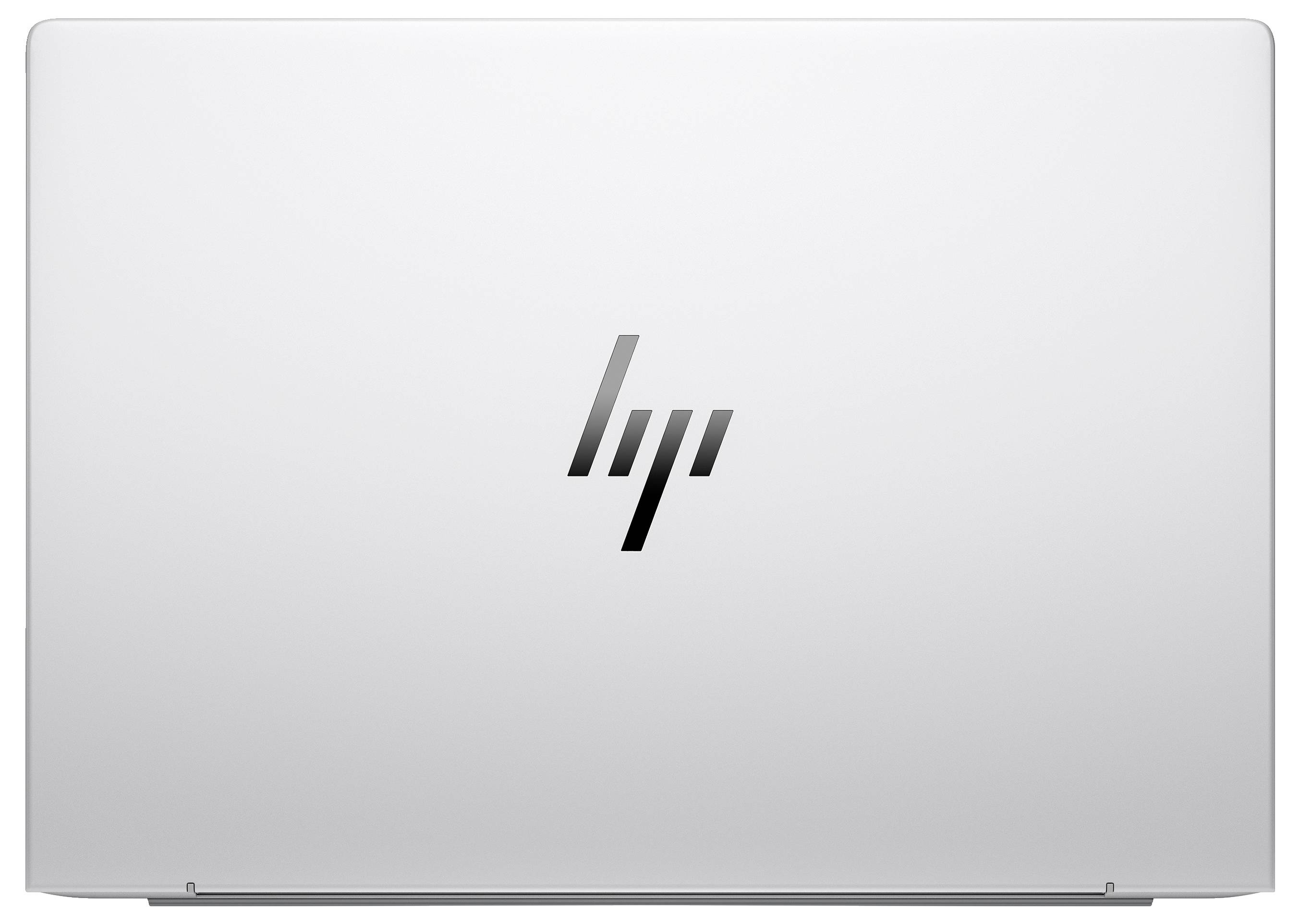 Ein silberner Laptop-Deckel mit dem HP-Logo in der Mitte.