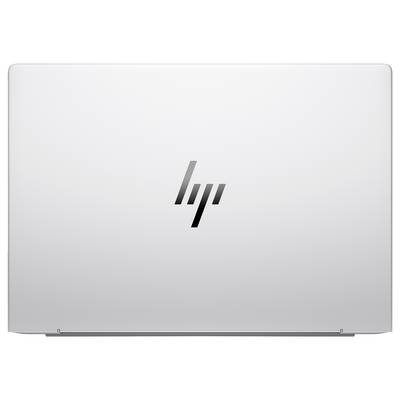 Ein silberner Laptop-Deckel mit dem HP-Logo in der Mitte.