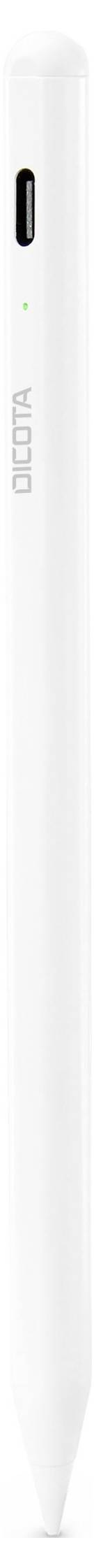 Ein weißer, schlanker elektronischer Stift, entworfen für interaktive Displays, mit einem Touch-Button und LED-Anzeige.