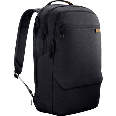 Ein schwarzer Rucksack mit mehreren Reißverschlusstaschen, geeignet für den Transport von Laptop und Zubehör.