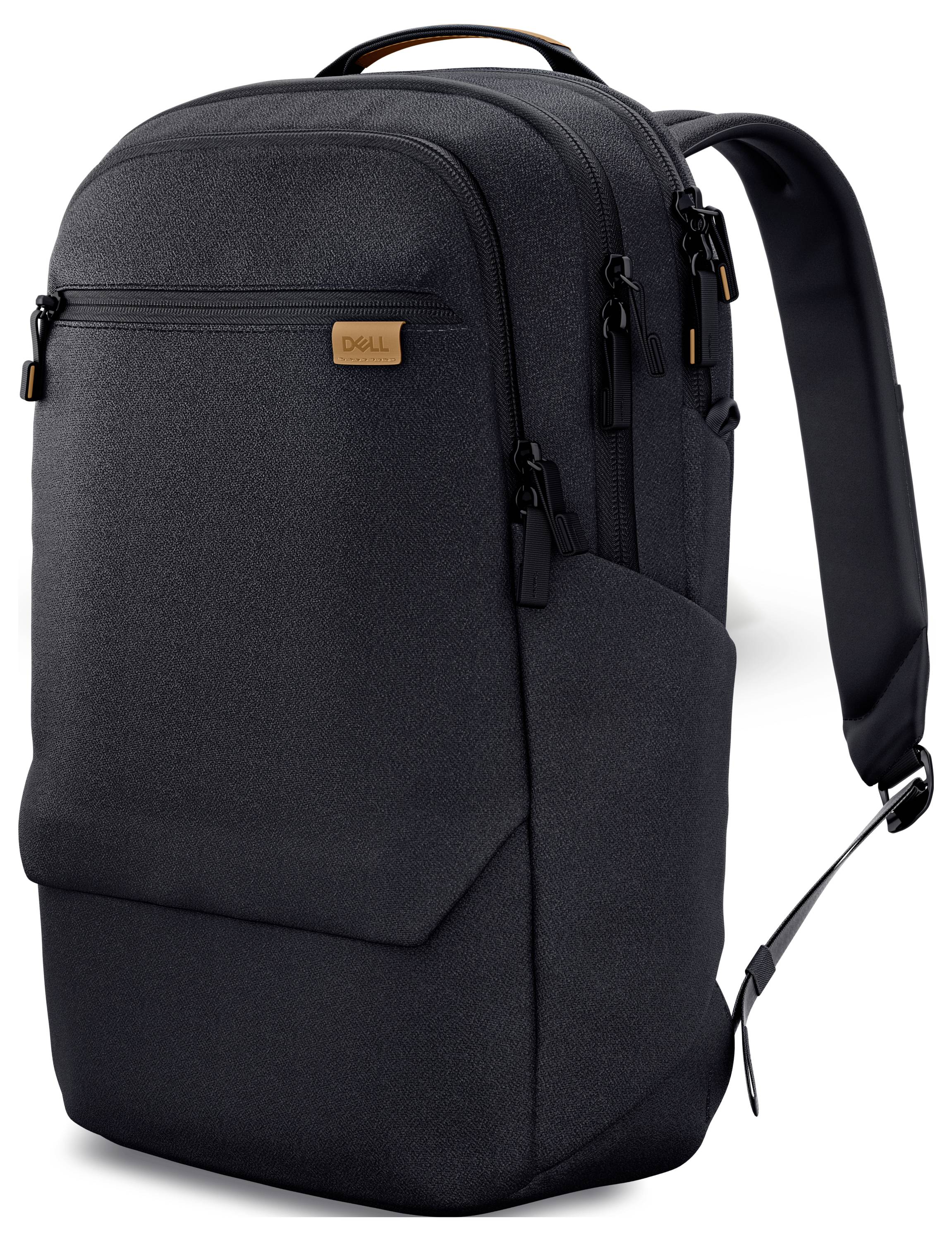 Ein schwarzer Laptop-Rucksack mit mehreren Reißverschlussfächern und verstellbaren Schultergurten, geeignet für den Transport von Elektronik.