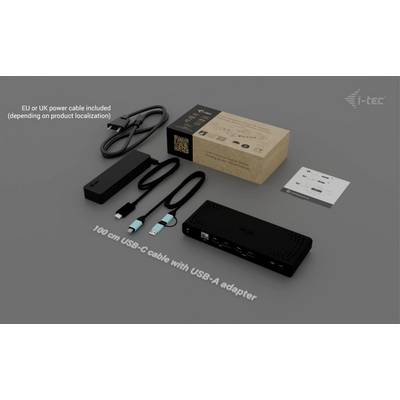USB-C-Dockingstation-Set: Box, Stromadapter, EU/UK-Stromkabel, 100 cm USB-C-Kabel mit USB-A-Adapter, Benutzerhandbuch.