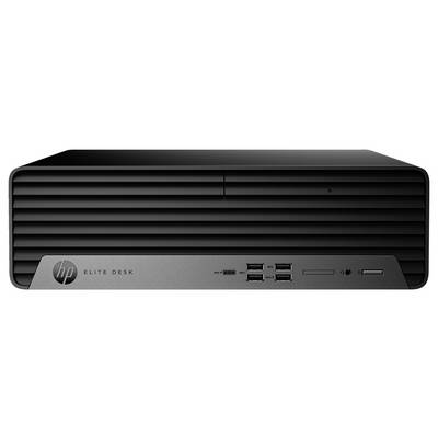Ein schwarzer Computer der Marke HP, Modell EliteDesk. Das Gerät hat ein horizontales Design mit mehreren USB-Anschlüssen vorne.