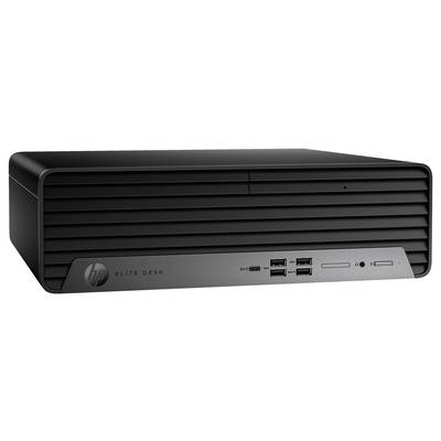 Schwarzer Desktop-Computer der Marke HP, Modell EliteDesk, mit mehreren USB-Anschlüssen und einem schlanken, horizontalen Design.