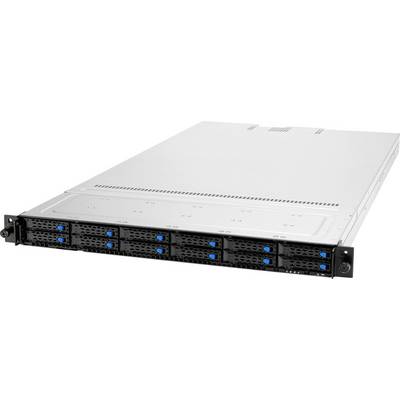 Silberner Rackmount-Server mit zwölf Laufwerkschächten und blauen Aktivitäts-LEDs, geeignet für Rechenzentren und Cloud-Dienste.