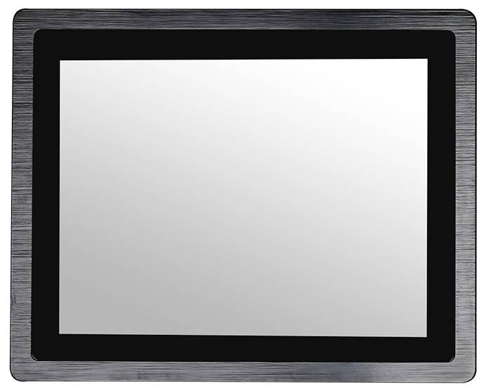 Silberner Tablet-Rahmen mit einem schwarzen inneren Rand und einem großen, leeren Bildschirm in der Mitte.