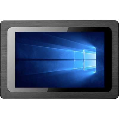 Ein Tablet-Computer mit einem beleuchteten Bildschirm zeigt das Windows-Logo auf einem blauen Hintergrund in einem dunklen Raum.