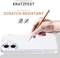 Hand hält Stift über transparentem Handycase, darauf steht 'Anti-Fingerabdruck & kratzfest', 'Anti fingerprint & scratch resistant'.