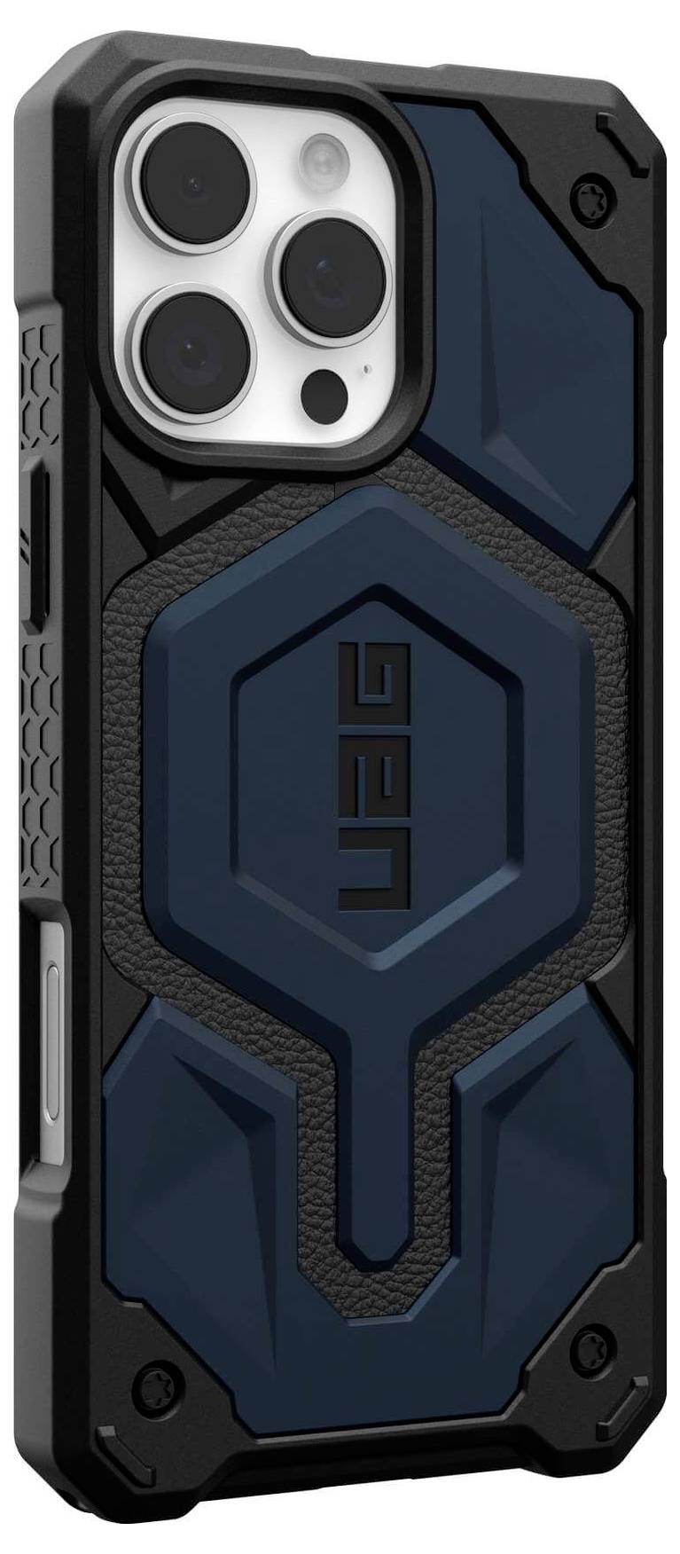 Ein robustes Smartphone-Case mit geometrischem Design und dunkelblauer Farbgebung, für zusätzlichen Schutz ausgelegt.