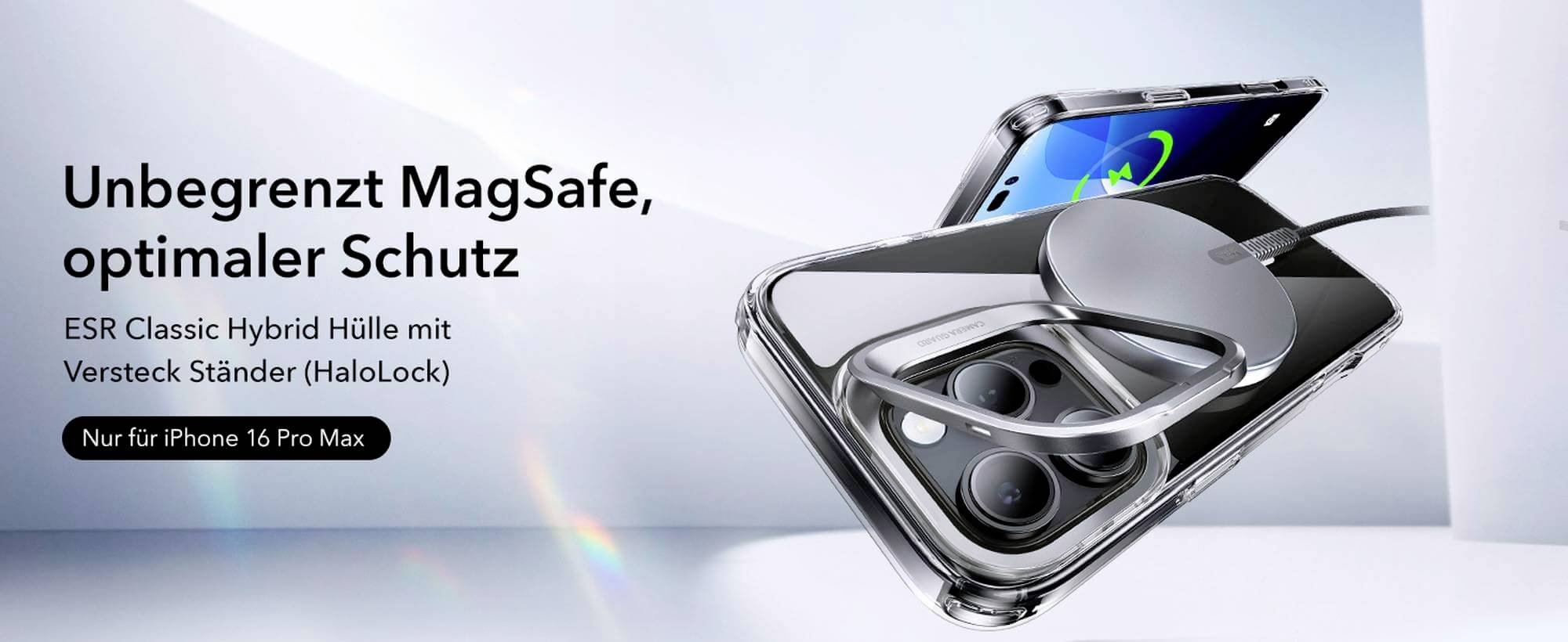 ESR Handyhülle mit MagSafe-Kompatibilität und verstecktem Ständer, optimiert für iPhone 16 Pro Max.