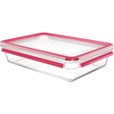 Emsa Clip & Close Frischhaltedose 3 l Glas mit Deckel, wasserdicht, BPA-frei Transparent, Rot 600745