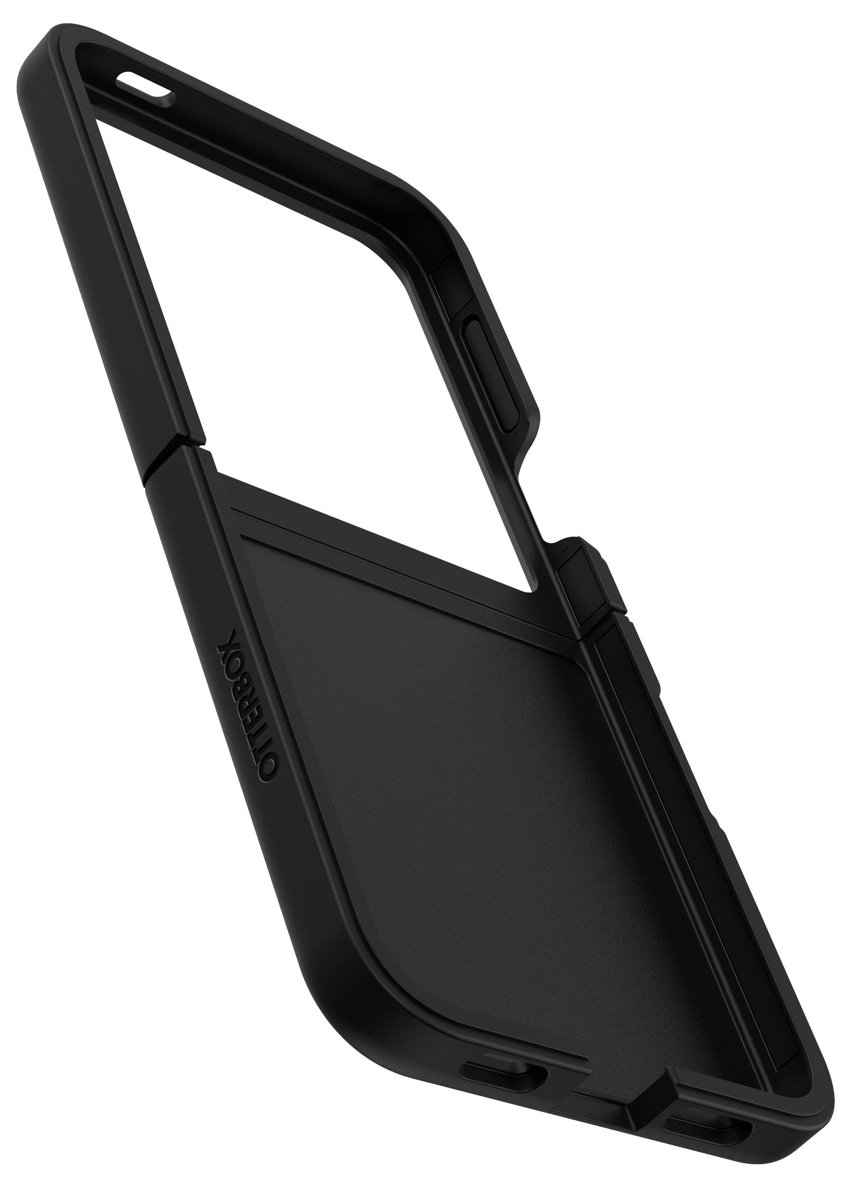 Schwarze Smartphone-Hülle mit solidem Design und abgeschrägten Kanten für zusätzlichen Schutz, geeignet für robusten Einsatz.