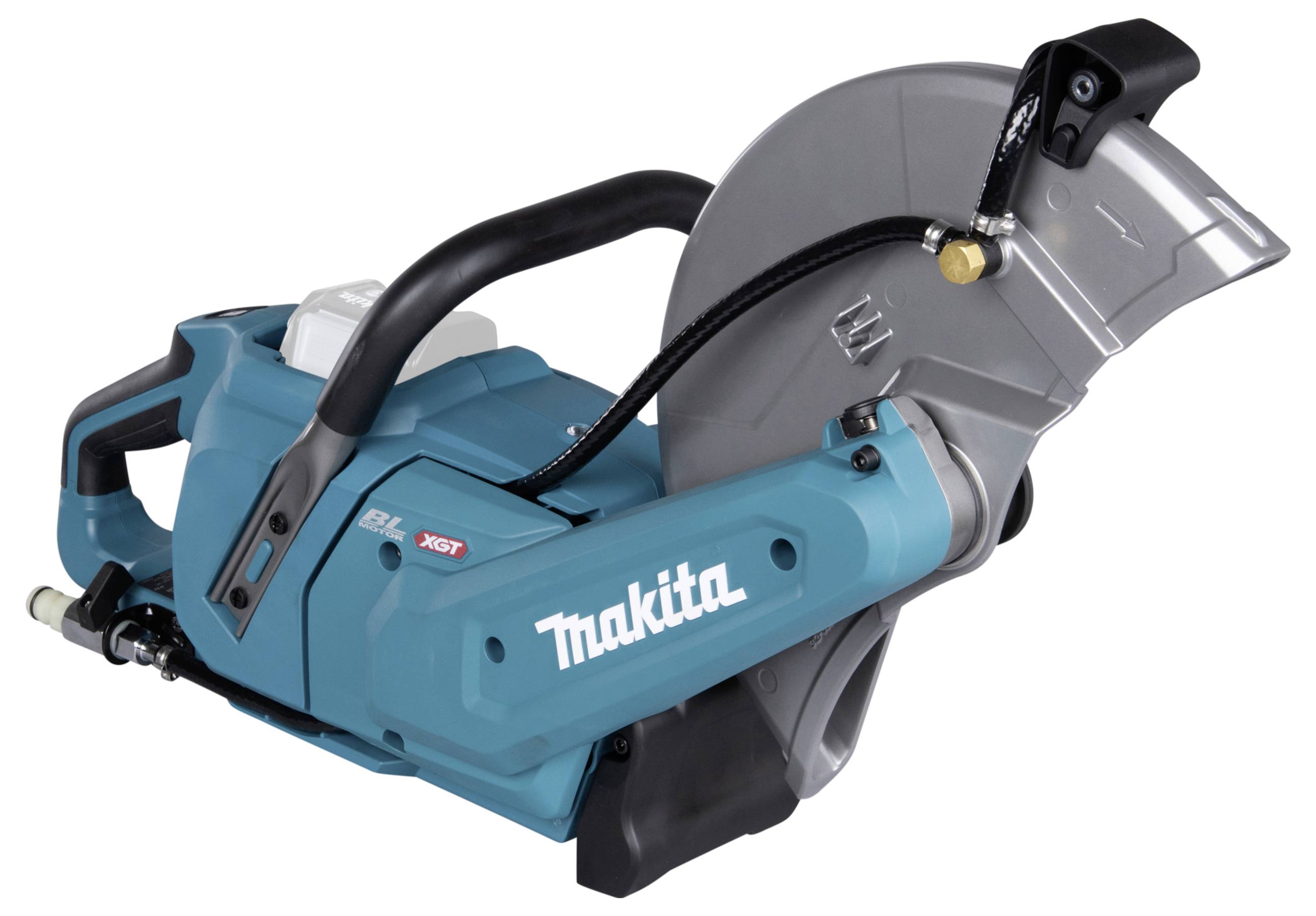 Tragbare Elektrosäge der Marke Makita in Türkis. Sie zeigt das Modell mit einem großen, runden Schneidblatt.