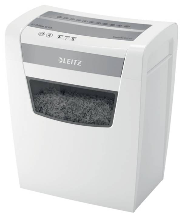 Leitz IQ Office S P4 Aktenvernichter 12 Blatt Partikelschnitt 4 x 28 mm P-4 23 l Vernichtet auch Büroklammern, Heftklammern