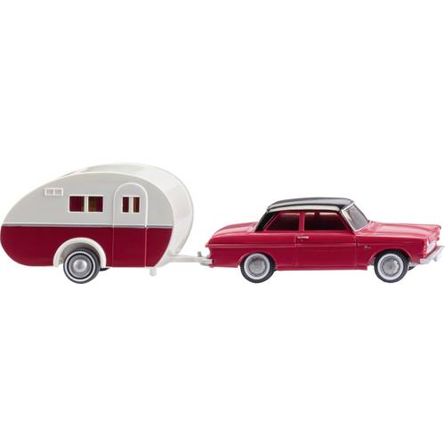 Wiking 020203 H0 PKW Modell Ford Taunus 12M mit Wohnwagen