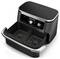 Luftfritteuse mit zwei Fächern und digitalem Bedienfeld, ideal zum gleichzeitigen Zubereiten verschiedener Speisen.