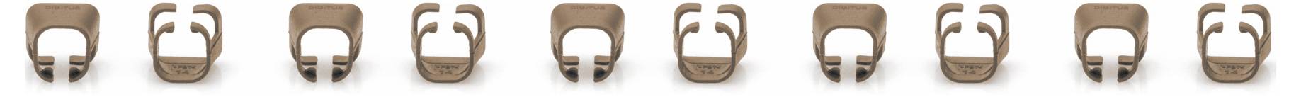 Neun stilisierte Pandabär-Gesichter in Braun- und Weißtönen sind nebeneinander horizontal aufgereiht.