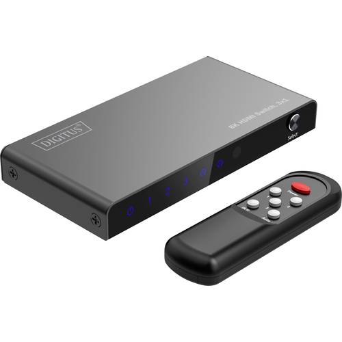 Digitus DS-55333 3+1 Port HDMI-Switch LED-Anzeige, mit Fernbedienung, Ultra HD-fähig, Metallgehäuse, einzeln schaltbar, ...