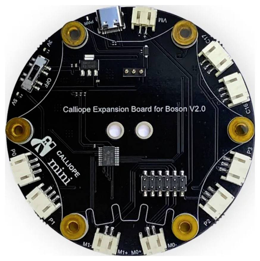 Calliope Erweiterungsplatine für Boson V2.0, zeigt Steckverbindungen und Schaltkreise.