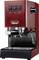 Rote Espressomaschine mit drei Tasten und Dampfdüse, Marke 'Gaggia'.