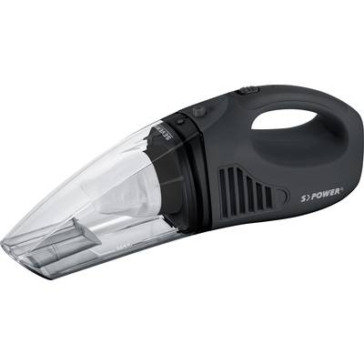 Ein tragbarer, kabelloser Handstaubsauger in Schwarz mit transparenter Staubkammer. Geeignet für kleine Reinigungsarbeiten im Haushalt.