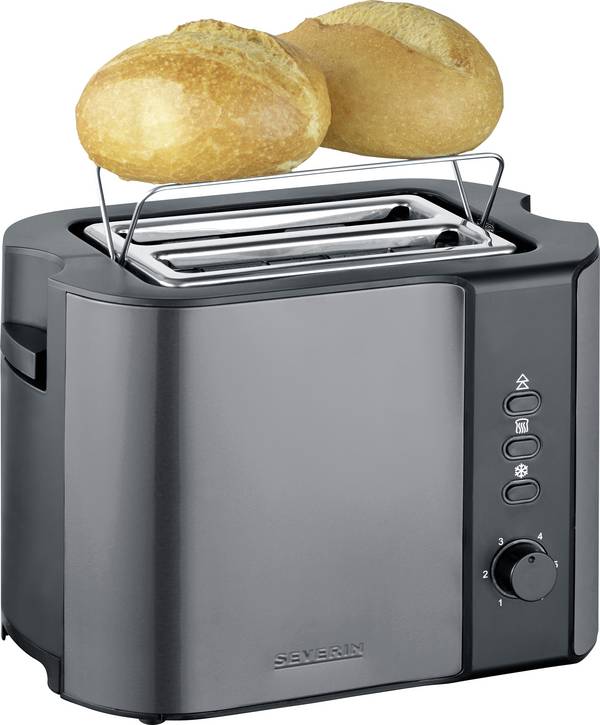 Severin 9573 Toaster Kontrollleuchte, mit eingebautem Brötchenaufsatz Anthrazit, Schwarz, Edelstahl